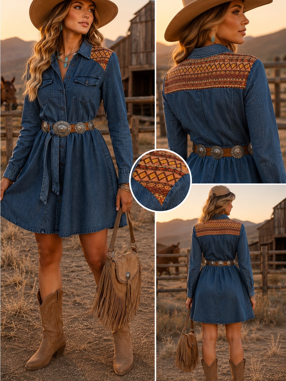 Denim Western Shirtdress- Blue